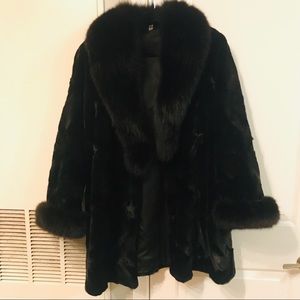 Sheared Mink Fur Coat with Fox Collar and Cuffs!